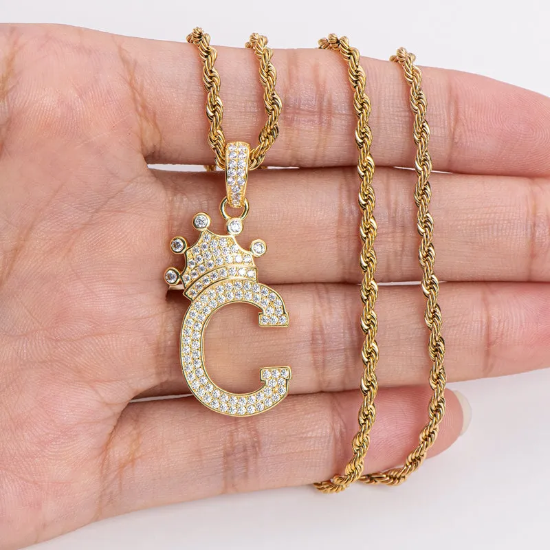 Round Cut Created Diamond Hip Hop Micro Pave The Letter C Pendant Necklace