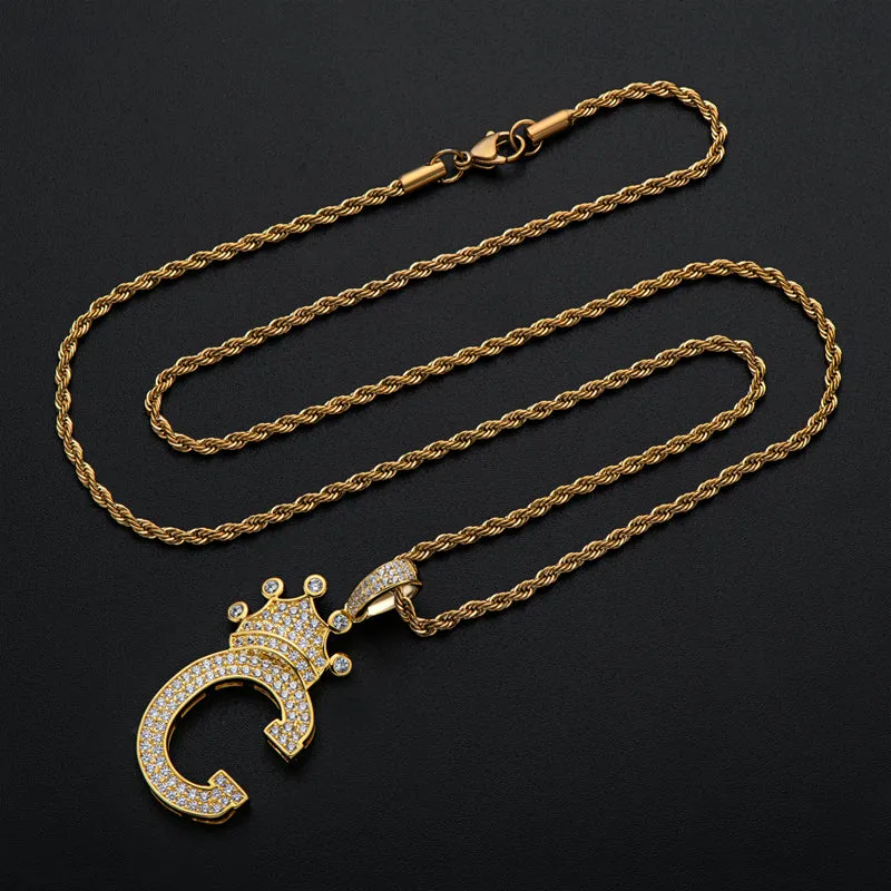 Round Cut Created Diamond Hip Hop Micro Pave The Letter C Pendant Necklace