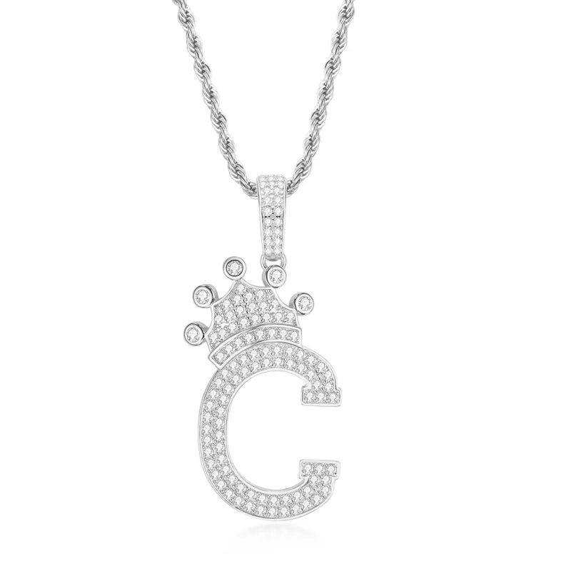 Round Cut Created Diamond Hip Hop Micro Pave The Letter C Pendant Necklace