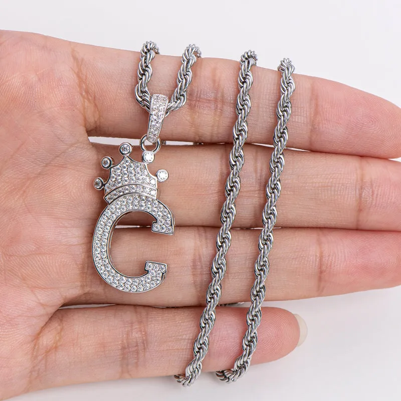 Round Cut Created Diamond Hip Hop Micro Pave The Letter C Pendant Necklace