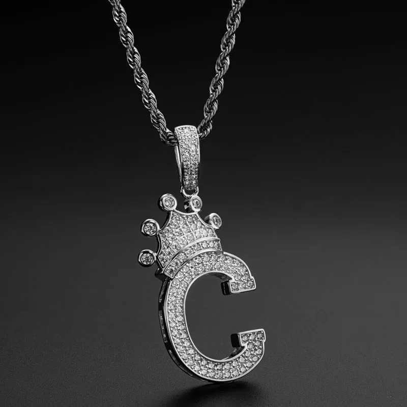 Round Cut Created Diamond Hip Hop Micro Pave The Letter C Pendant Necklace