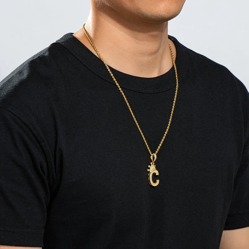 Round Cut Created Diamond Hip Hop Micro Pave The Letter C Pendant Necklace