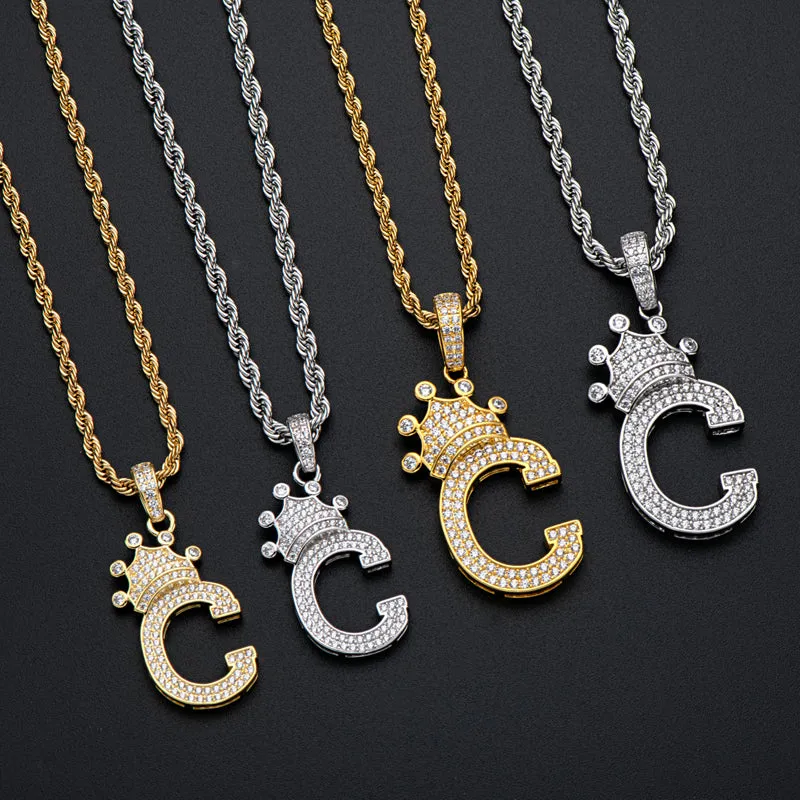 Round Cut Created Diamond Hip Hop Micro Pave The Letter C Pendant Necklace