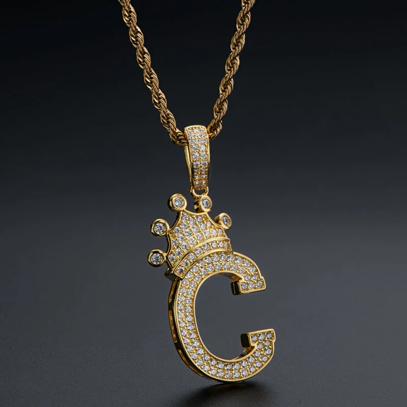 Round Cut Created Diamond Hip Hop Micro Pave The Letter C Pendant Necklace