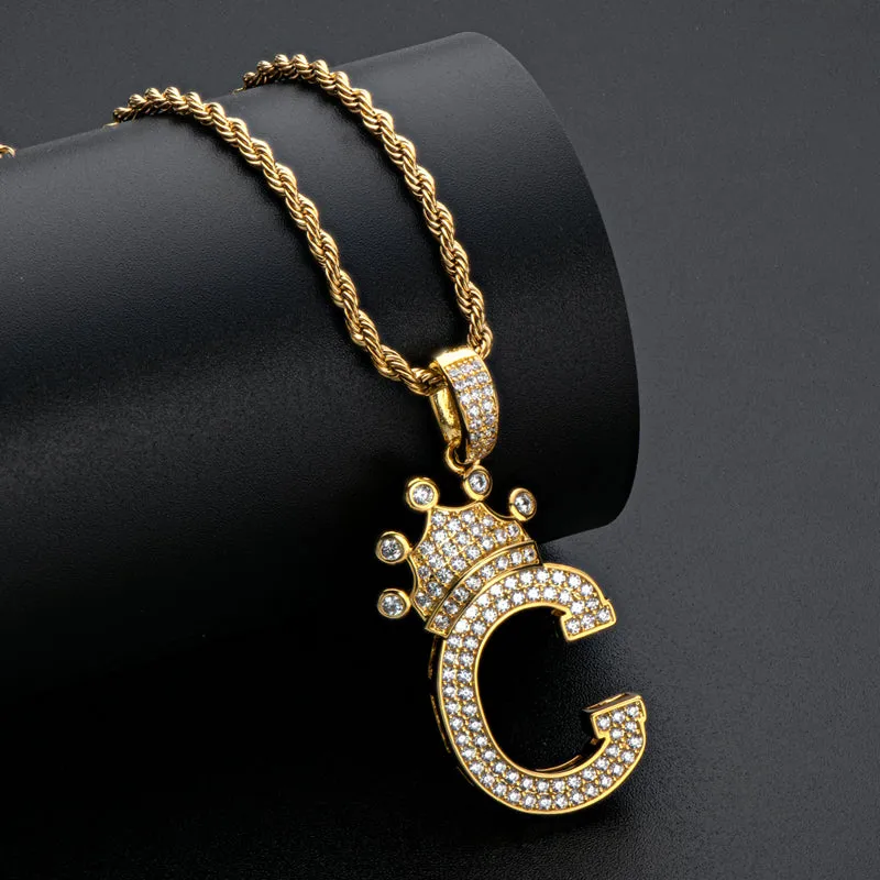 Round Cut Created Diamond Hip Hop Micro Pave The Letter C Pendant Necklace