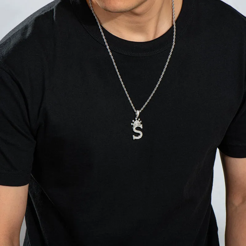 Round Cut Created Diamond Hip Hop Micro Pave The Letter S Pendant Necklace