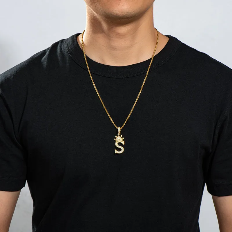 Round Cut Created Diamond Hip Hop Micro Pave The Letter S Pendant Necklace