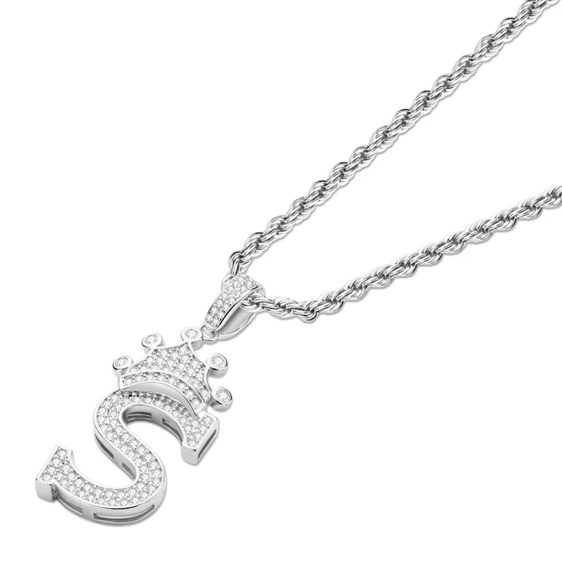 Round Cut Created Diamond Hip Hop Micro Pave The Letter S Pendant Necklace