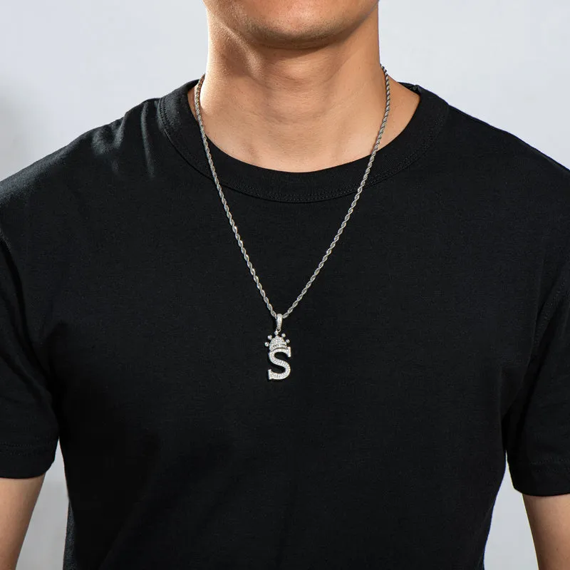 Round Cut Created Diamond Hip Hop Micro Pave The Letter S Pendant Necklace