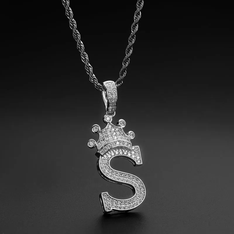 Round Cut Created Diamond Hip Hop Micro Pave The Letter S Pendant Necklace