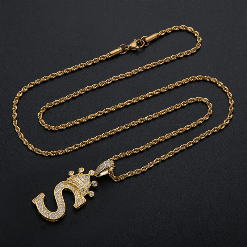 Round Cut Created Diamond Hip Hop Micro Pave The Letter S Pendant Necklace