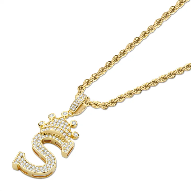 Round Cut Created Diamond Hip Hop Micro Pave The Letter S Pendant Necklace