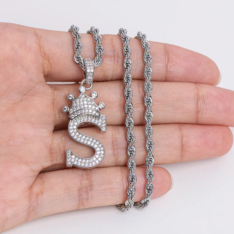 Round Cut Created Diamond Hip Hop Micro Pave The Letter S Pendant Necklace