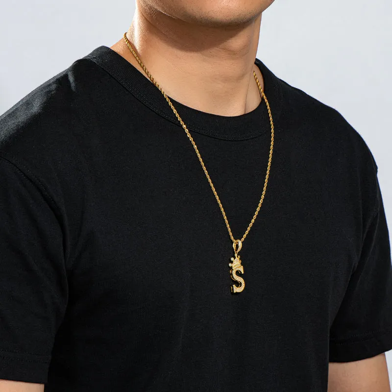 Round Cut Created Diamond Hip Hop Micro Pave The Letter S Pendant Necklace