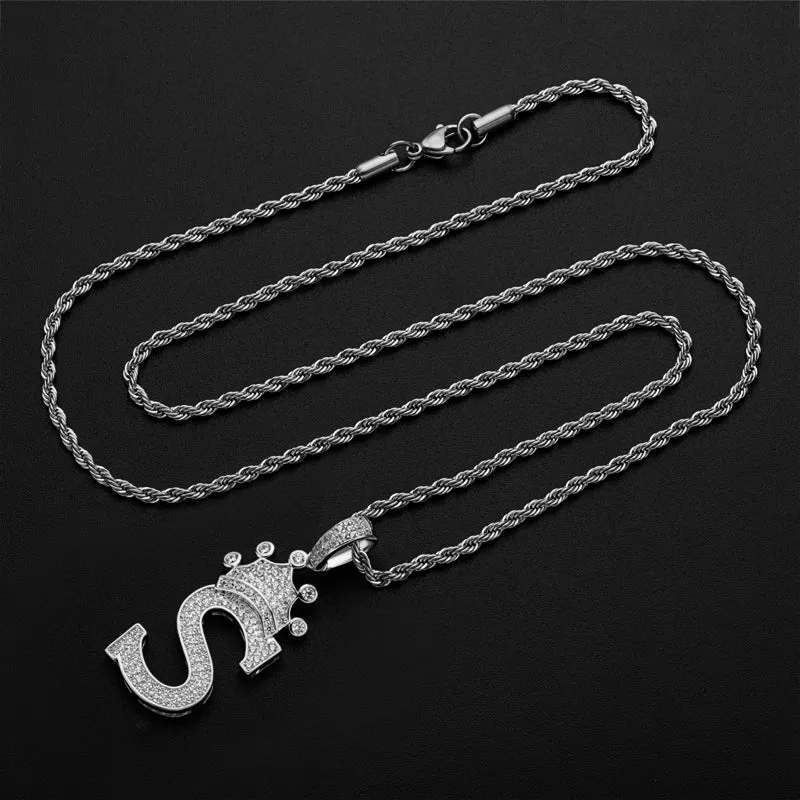 Round Cut Created Diamond Hip Hop Micro Pave The Letter S Pendant Necklace