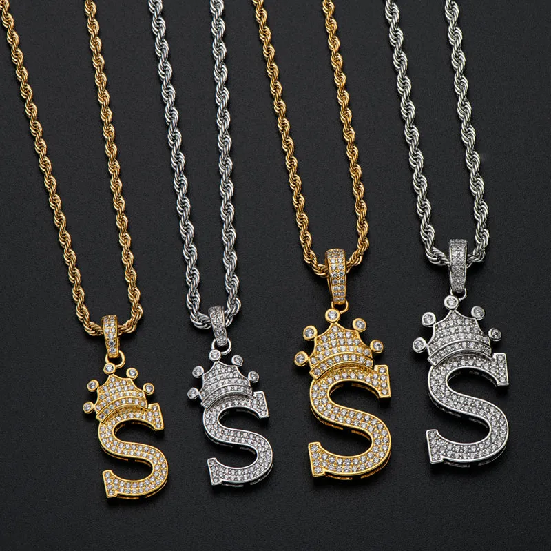 Round Cut Created Diamond Hip Hop Micro Pave The Letter S Pendant Necklace