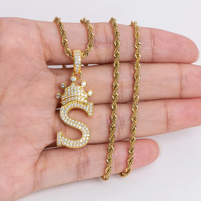 Round Cut Created Diamond Hip Hop Micro Pave The Letter S Pendant Necklace