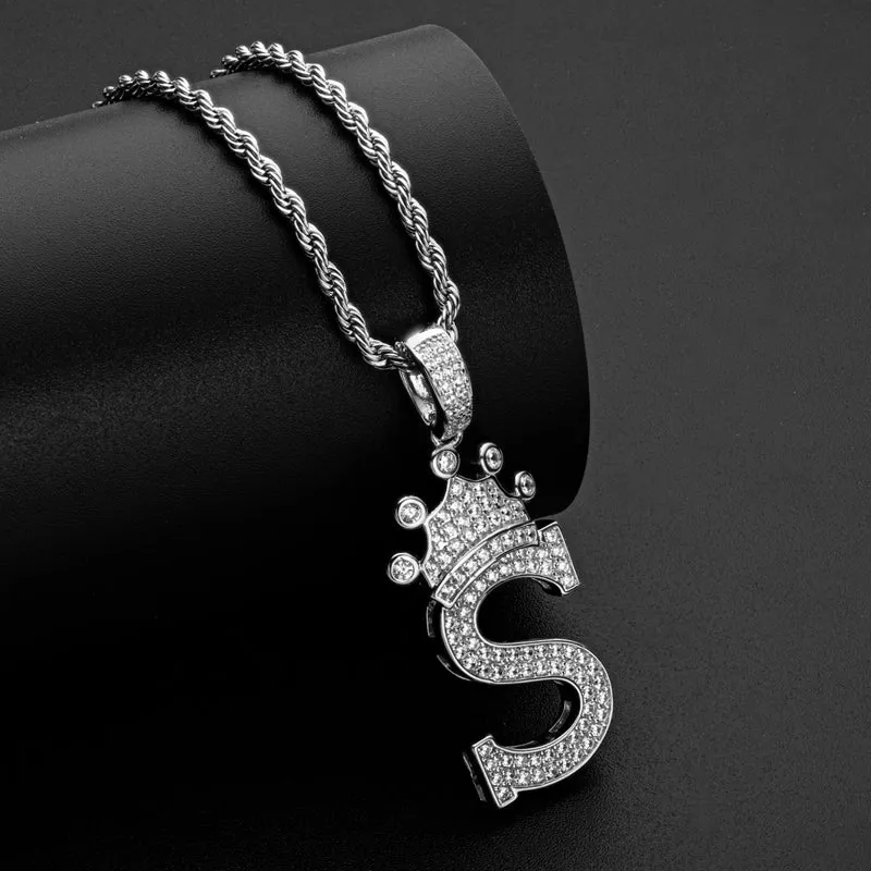 Round Cut Created Diamond Hip Hop Micro Pave The Letter S Pendant Necklace