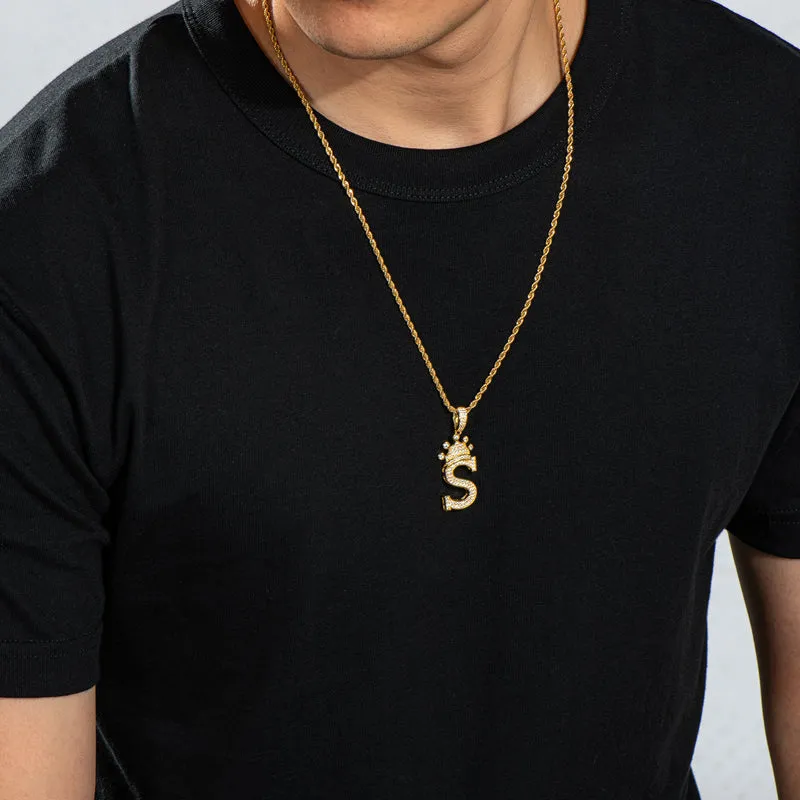 Round Cut Created Diamond Hip Hop Micro Pave The Letter S Pendant Necklace