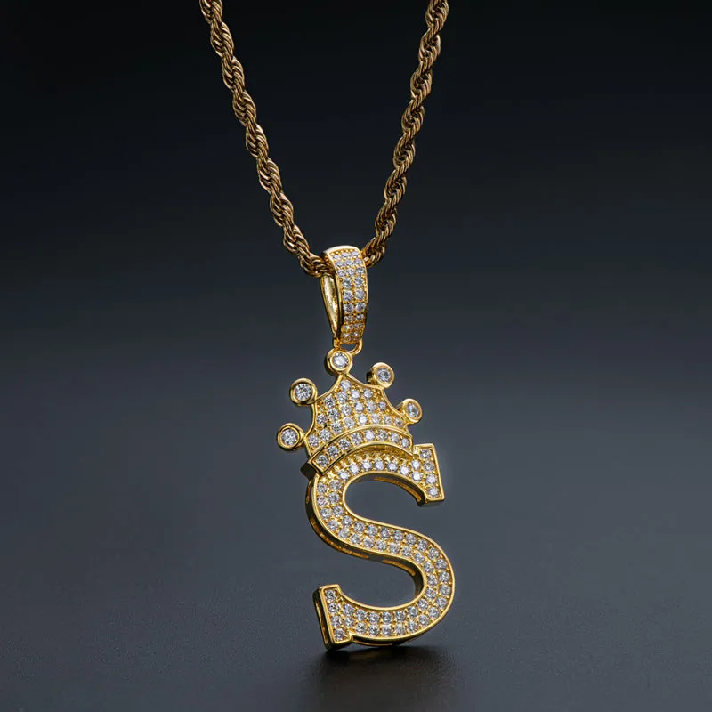 Round Cut Created Diamond Hip Hop Micro Pave The Letter S Pendant Necklace