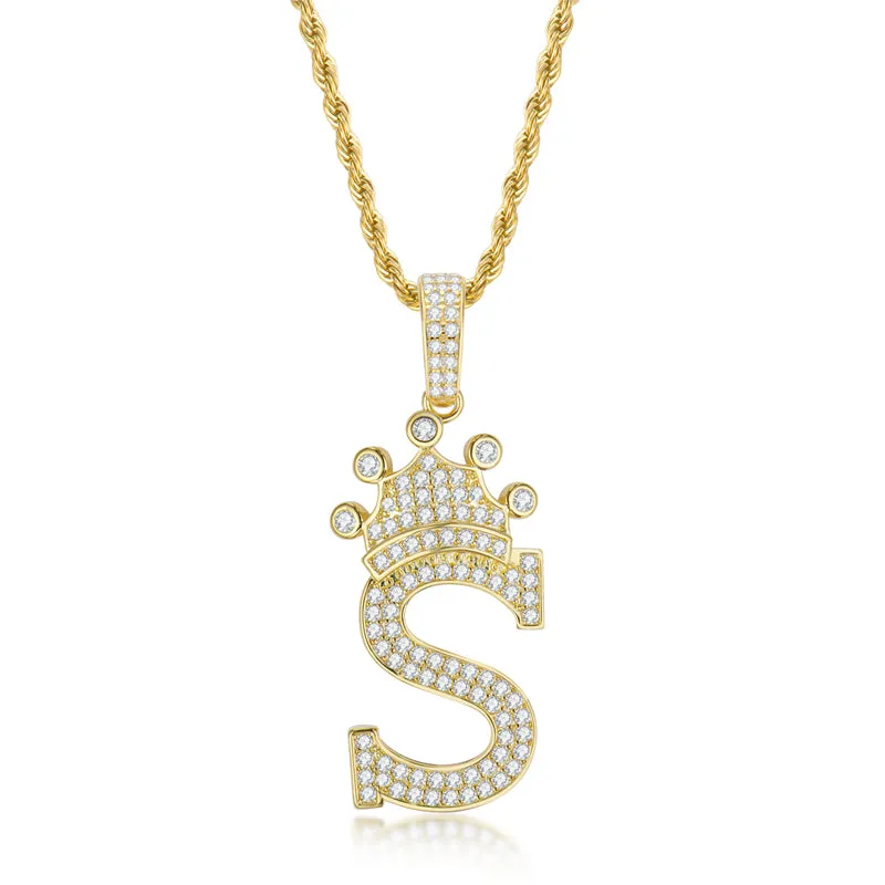 Round Cut Created Diamond Hip Hop Micro Pave The Letter S Pendant Necklace