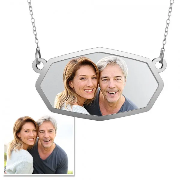 Rounded Hexagon Photo Engraved Necklace w/ 18" Chain Jewelry