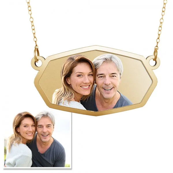 Rounded Hexagon Photo Engraved Necklace w/ 18" Chain Jewelry