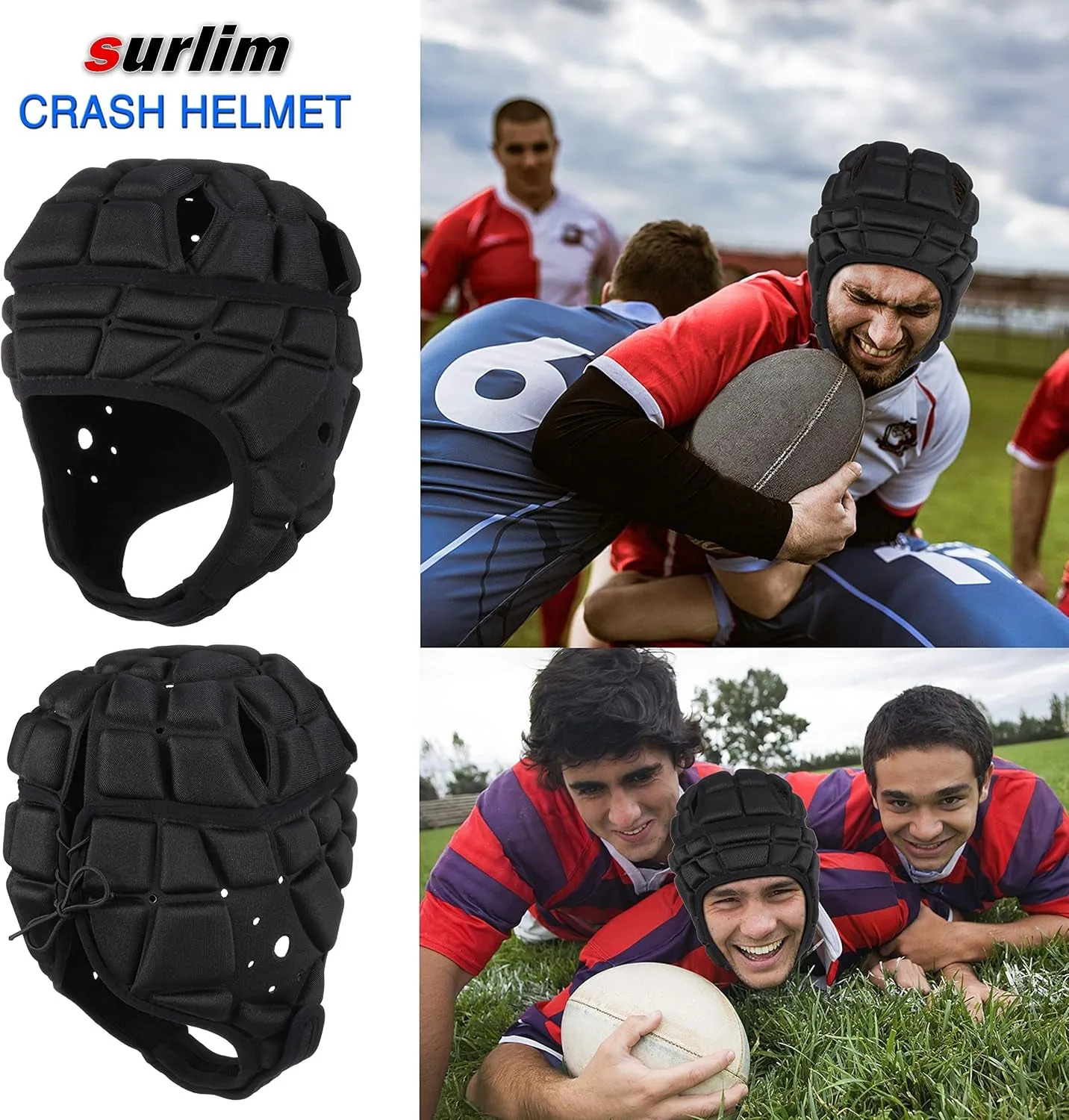 Rugby Soft Helmet Soccer Headgear Scrum Cap 7V7 Flag Football Headguard for Adult XL