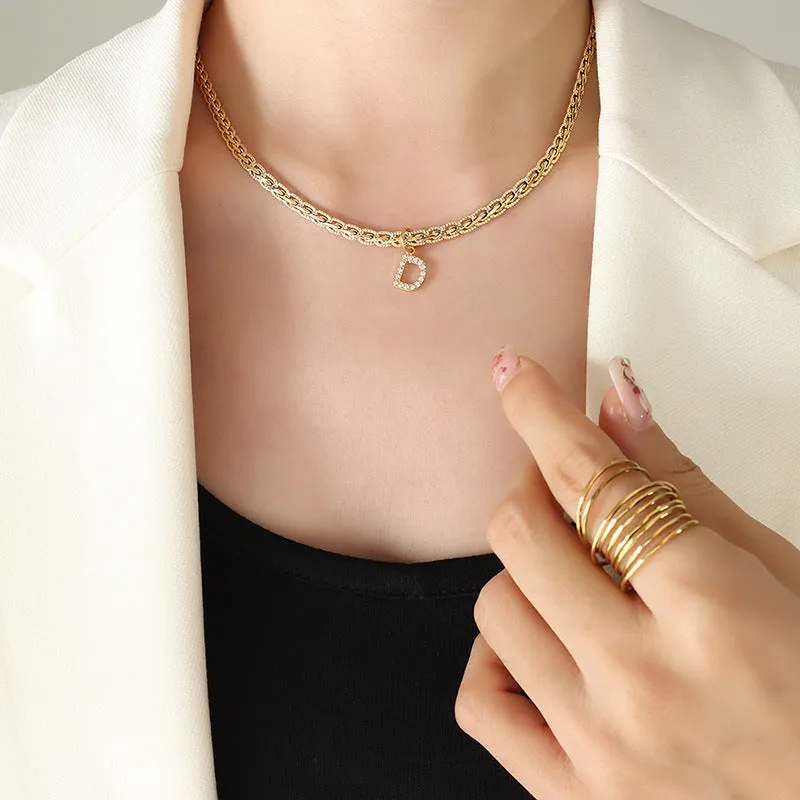 Salma Brass Inlaid Zircon Letter Pendant Necklace