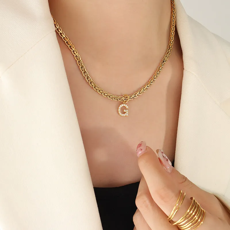 Salma Brass Inlaid Zircon Letter Pendant Necklace
