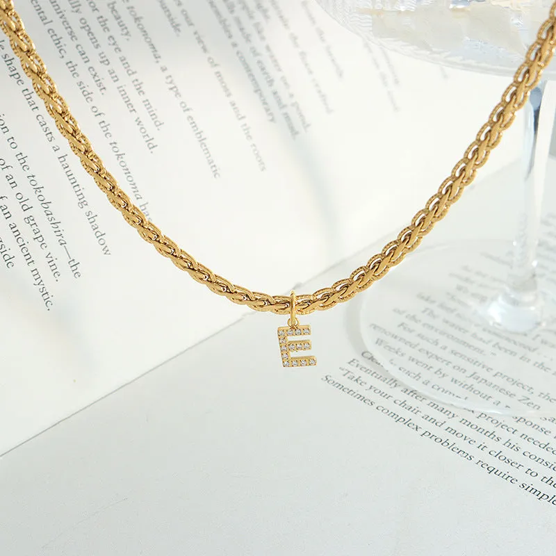 Salma Brass Inlaid Zircon Letter Pendant Necklace