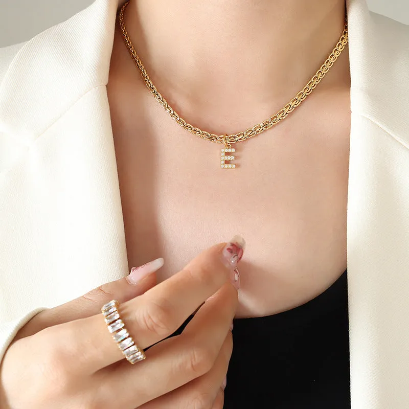 Salma Brass Inlaid Zircon Letter Pendant Necklace