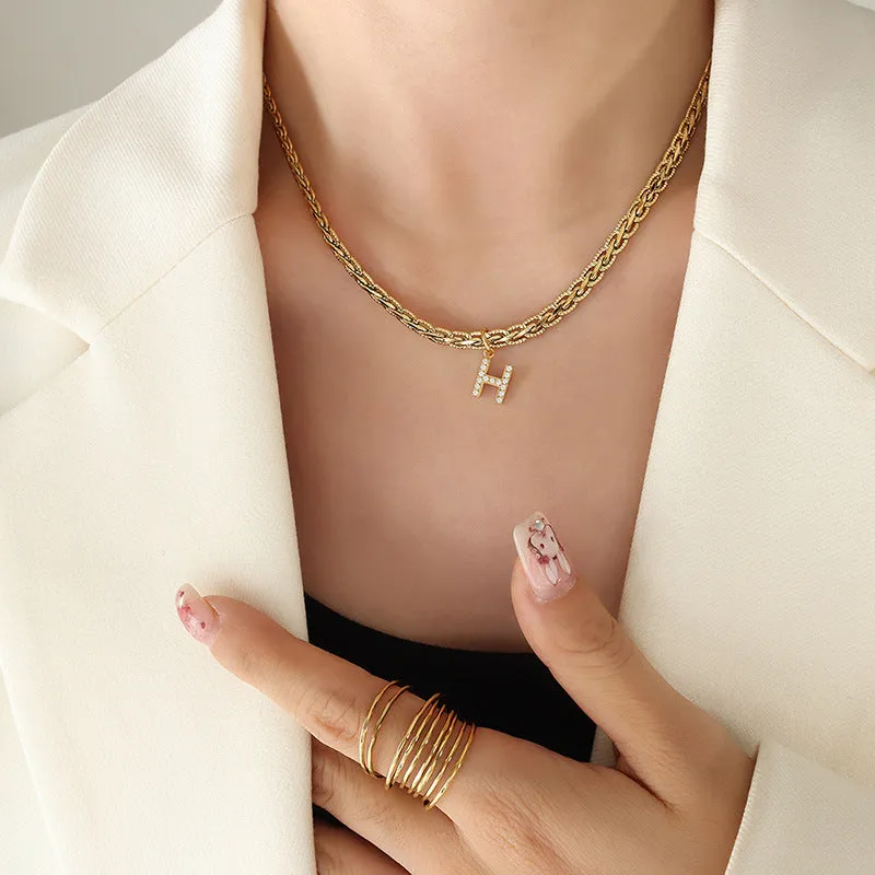 Salma Brass Inlaid Zircon Letter Pendant Necklace