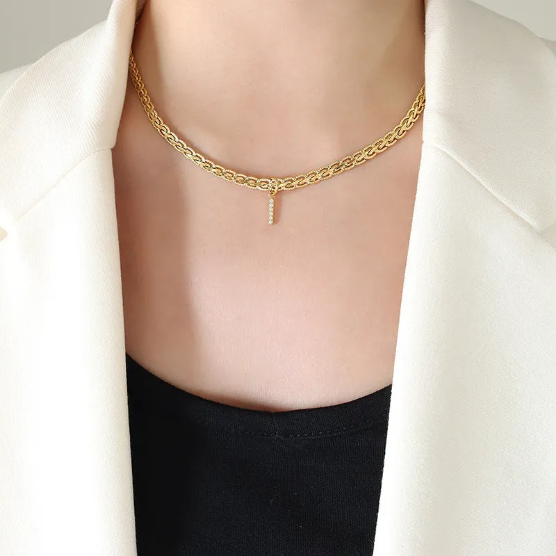 Salma Brass Inlaid Zircon Letter Pendant Necklace