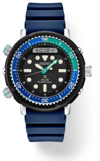 Seiko Prospex Solar Analog-Digital Diver Diver's 47.8 mm Black Dial Men's Watch (SNJ039)