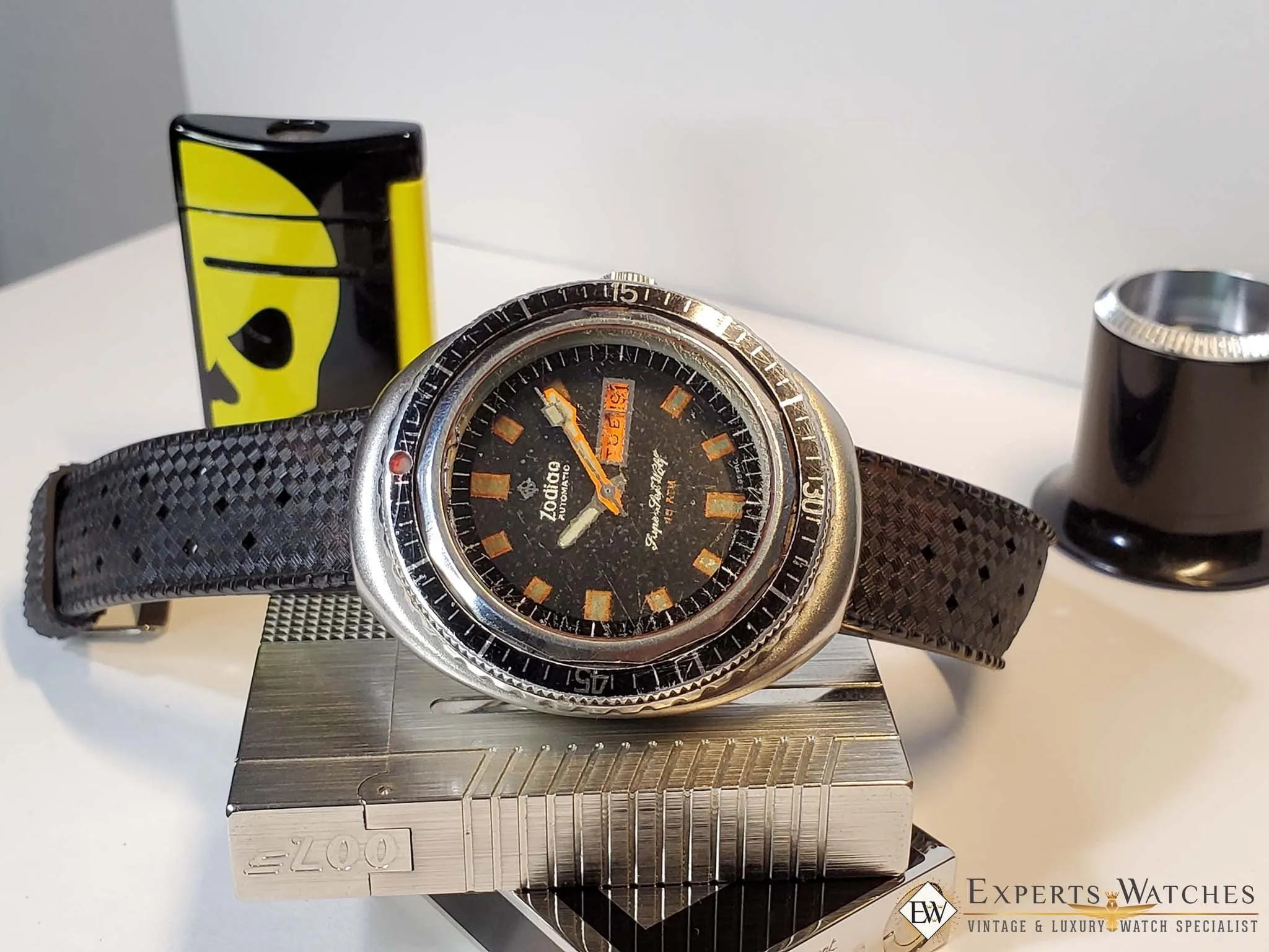Serviced Vintage 1969's Zodiac Super Sea Wolf Diver Watch Day Date 862-836 HBEAT