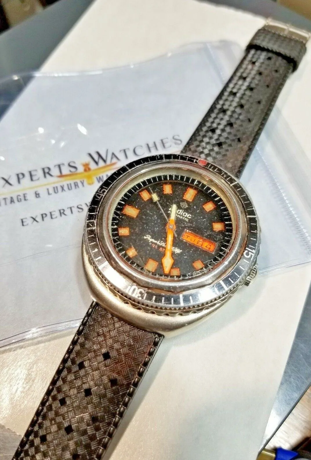 Serviced Vintage 1969's Zodiac Super Sea Wolf Diver Watch Day Date 862-836 HBEAT
