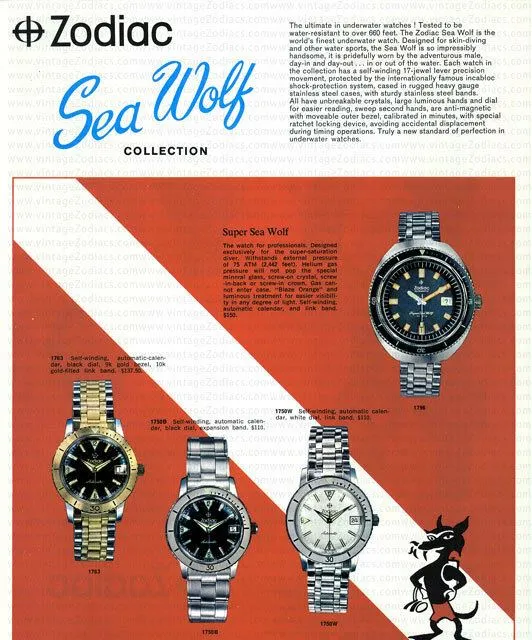 Serviced Vintage 1969's Zodiac Super Sea Wolf Diver Watch Day Date 862-836 HBEAT