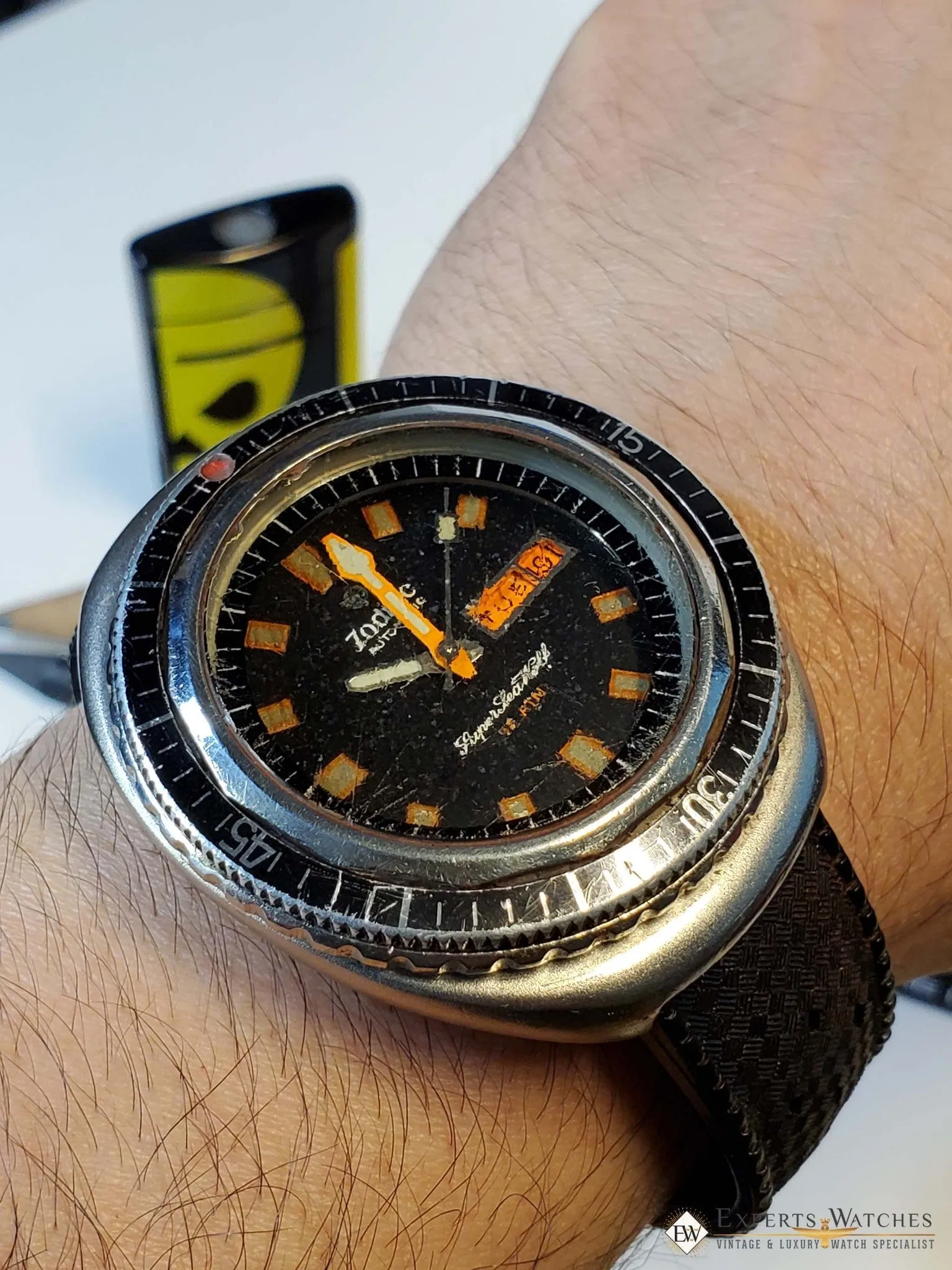 Serviced Vintage 1969's Zodiac Super Sea Wolf Diver Watch Day Date 862-836 HBEAT