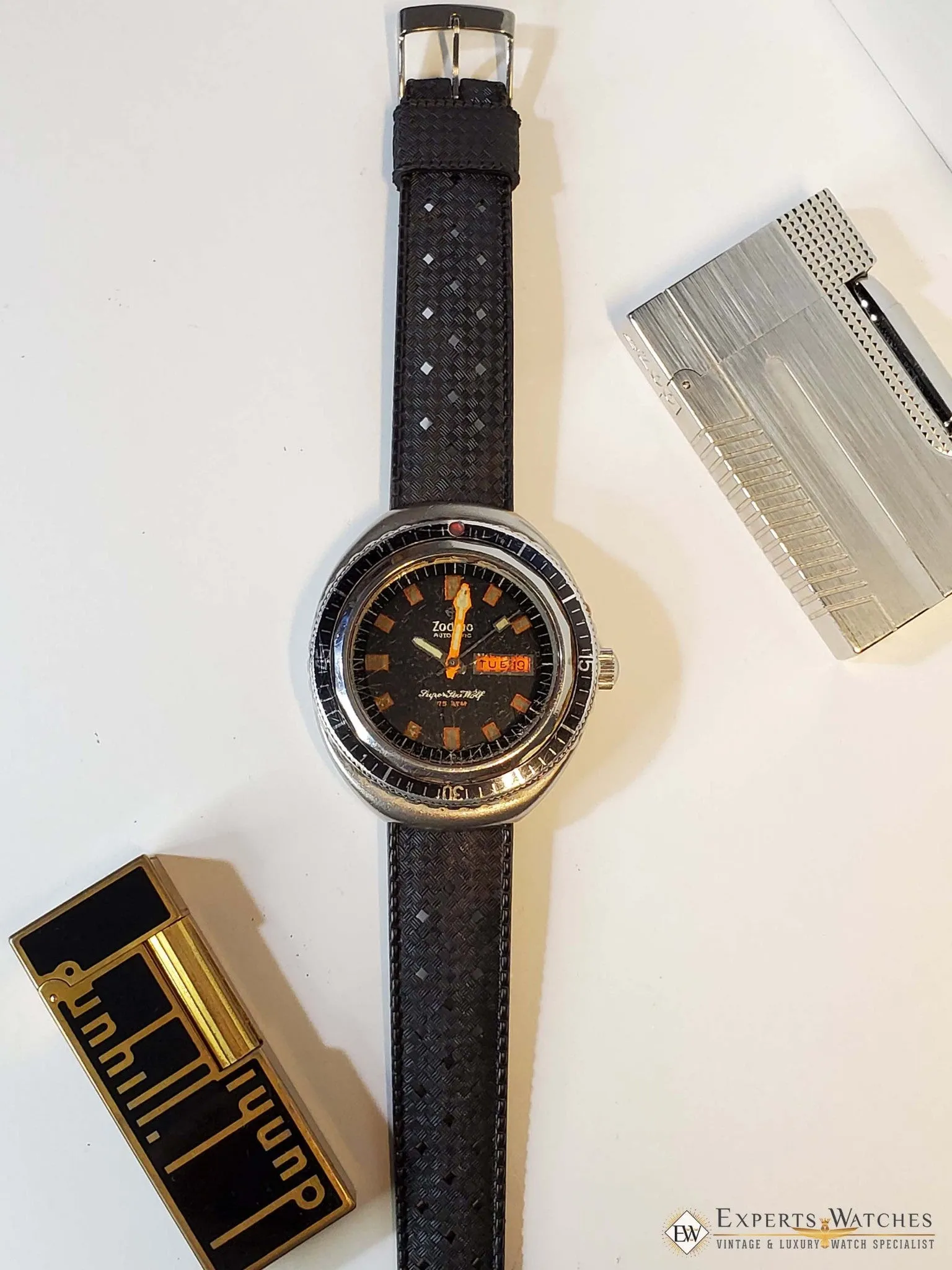 Serviced Vintage 1969's Zodiac Super Sea Wolf Diver Watch Day Date 862-836 HBEAT