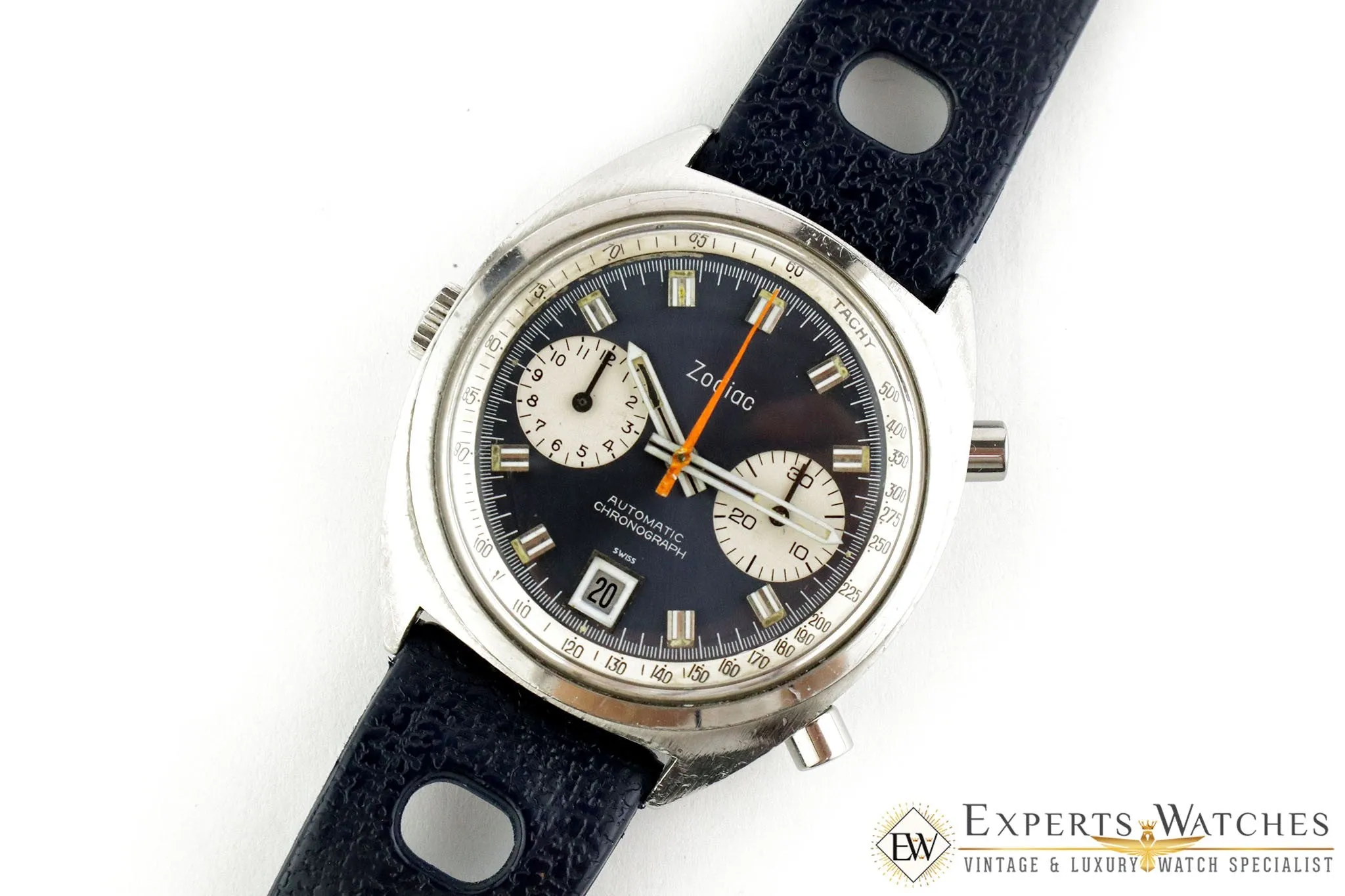 Serviced Vintage 1974 Zodiac Carrera 1153 Chronograph Cal 12 Blue Panda Watch