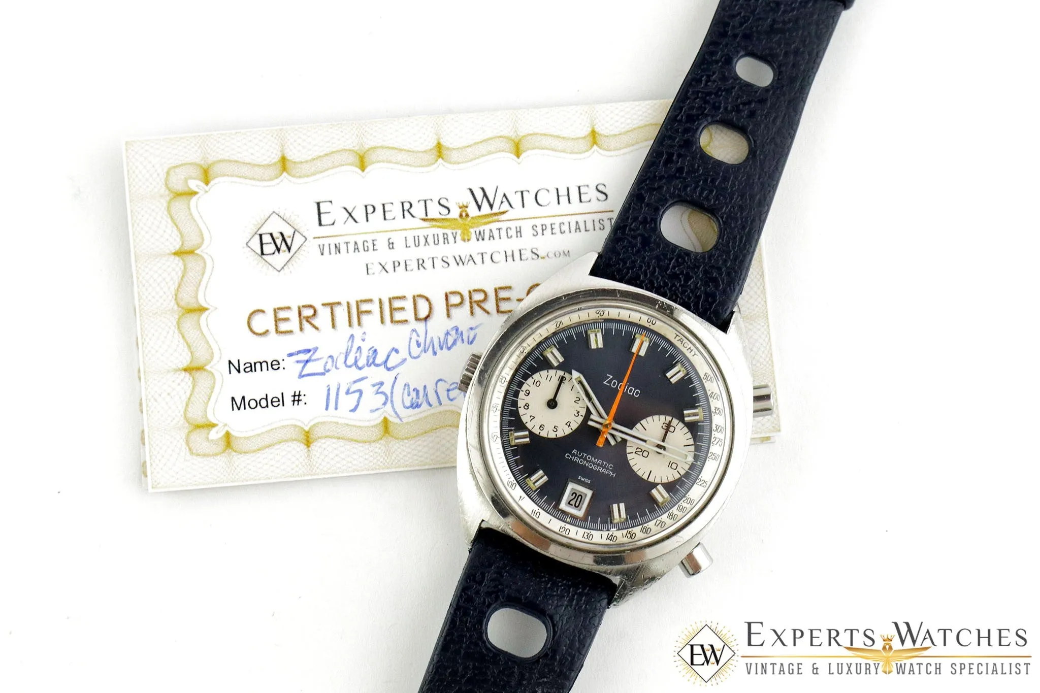 Serviced Vintage 1974 Zodiac Carrera 1153 Chronograph Cal 12 Blue Panda Watch