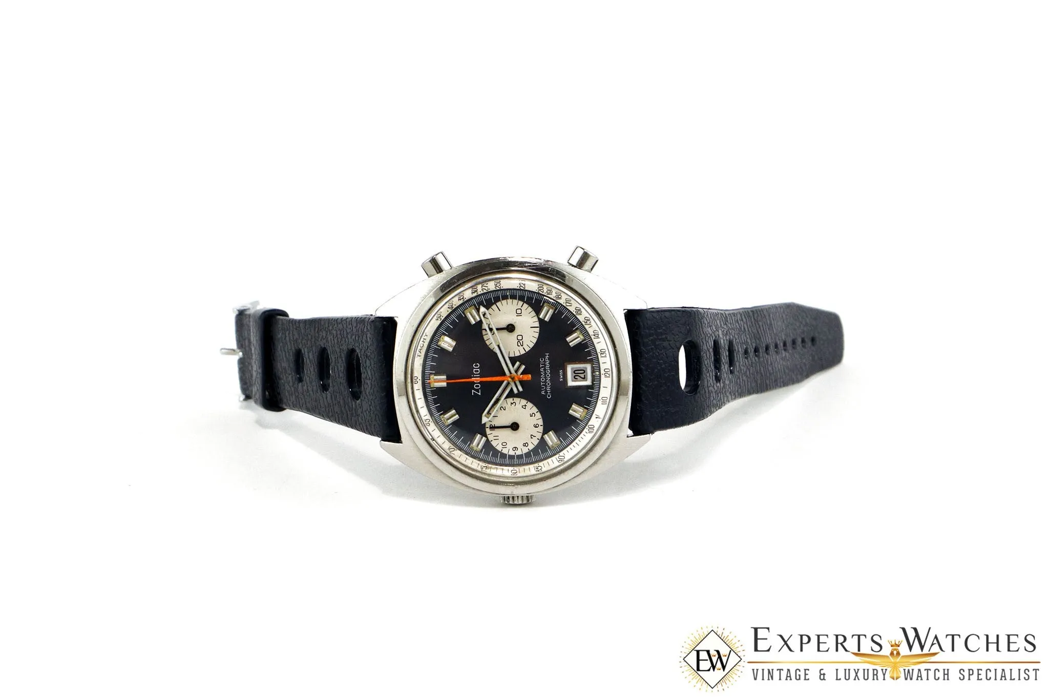 Serviced Vintage 1974 Zodiac Carrera 1153 Chronograph Cal 12 Blue Panda Watch
