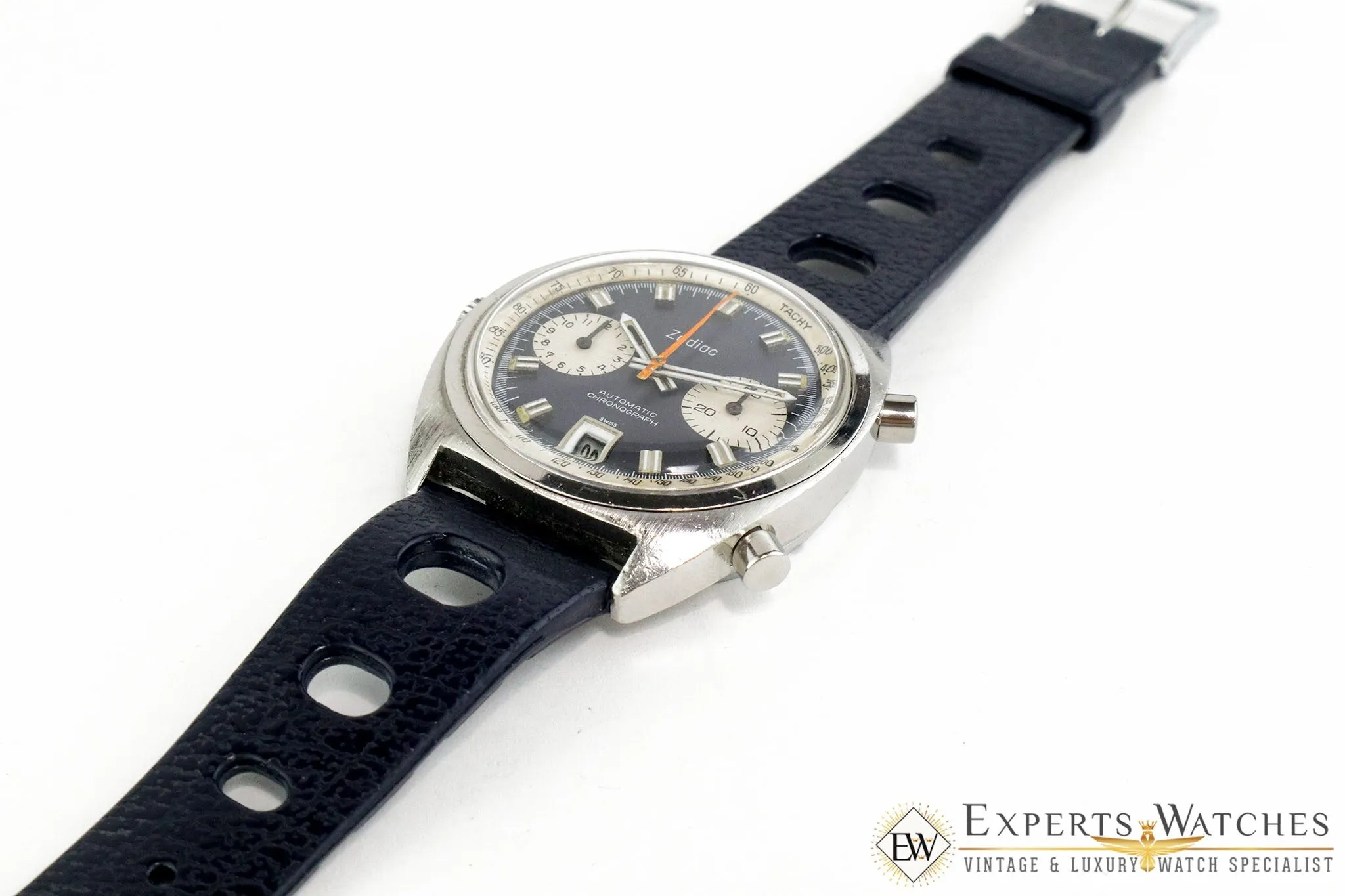 Serviced Vintage 1974 Zodiac Carrera 1153 Chronograph Cal 12 Blue Panda Watch