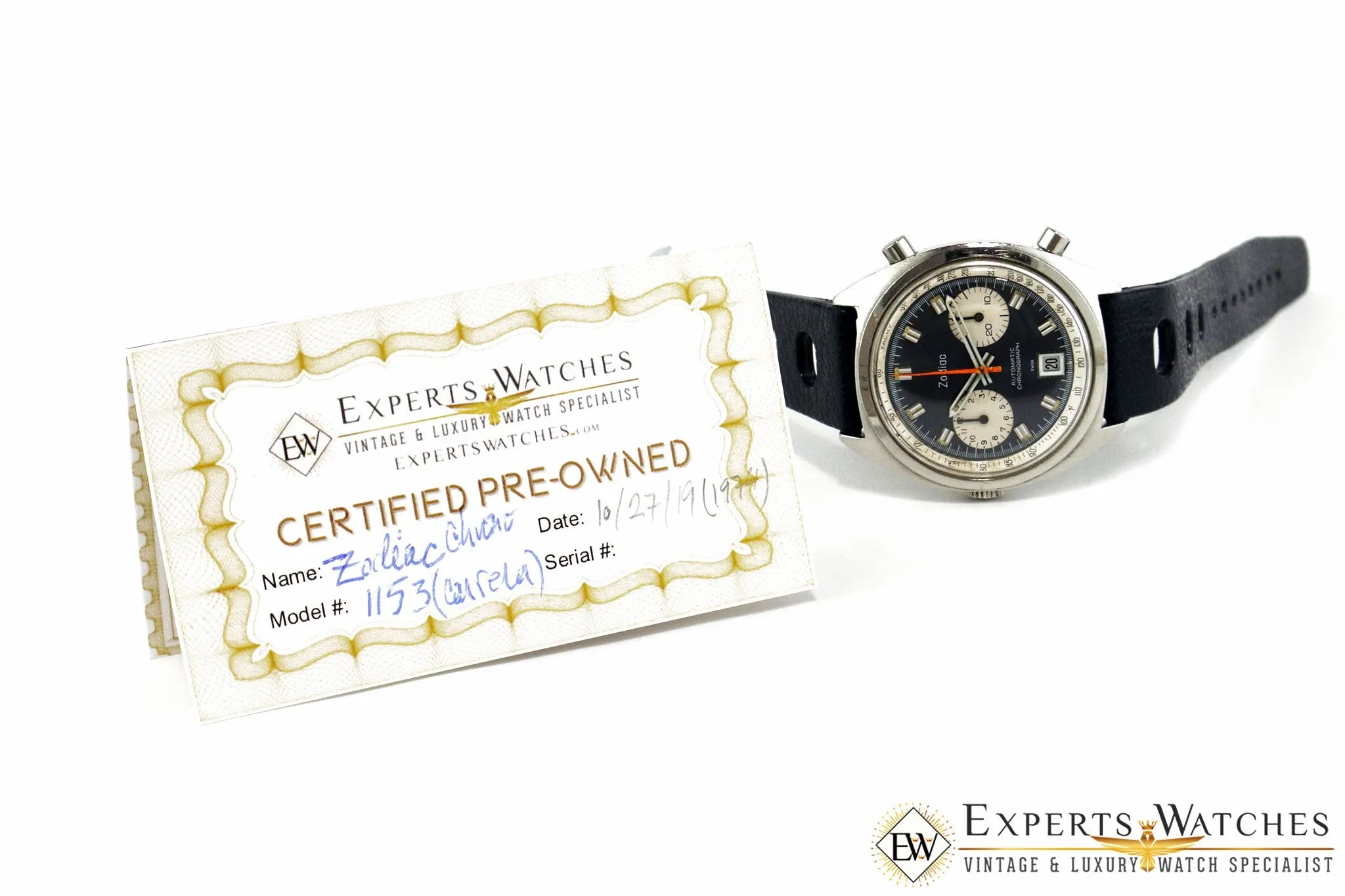 Serviced Vintage 1974 Zodiac Carrera 1153 Chronograph Cal 12 Blue Panda Watch