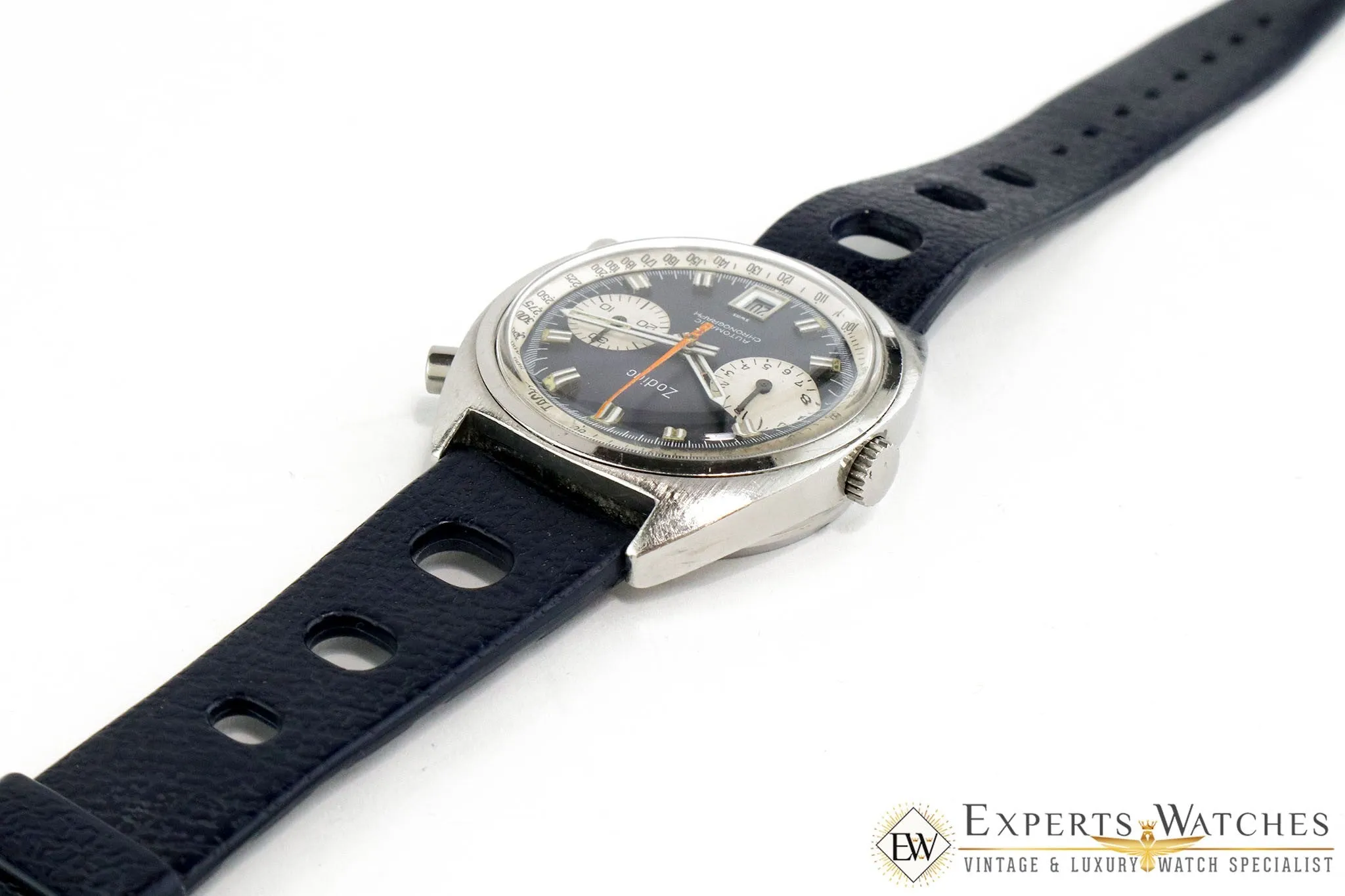 Serviced Vintage 1974 Zodiac Carrera 1153 Chronograph Cal 12 Blue Panda Watch
