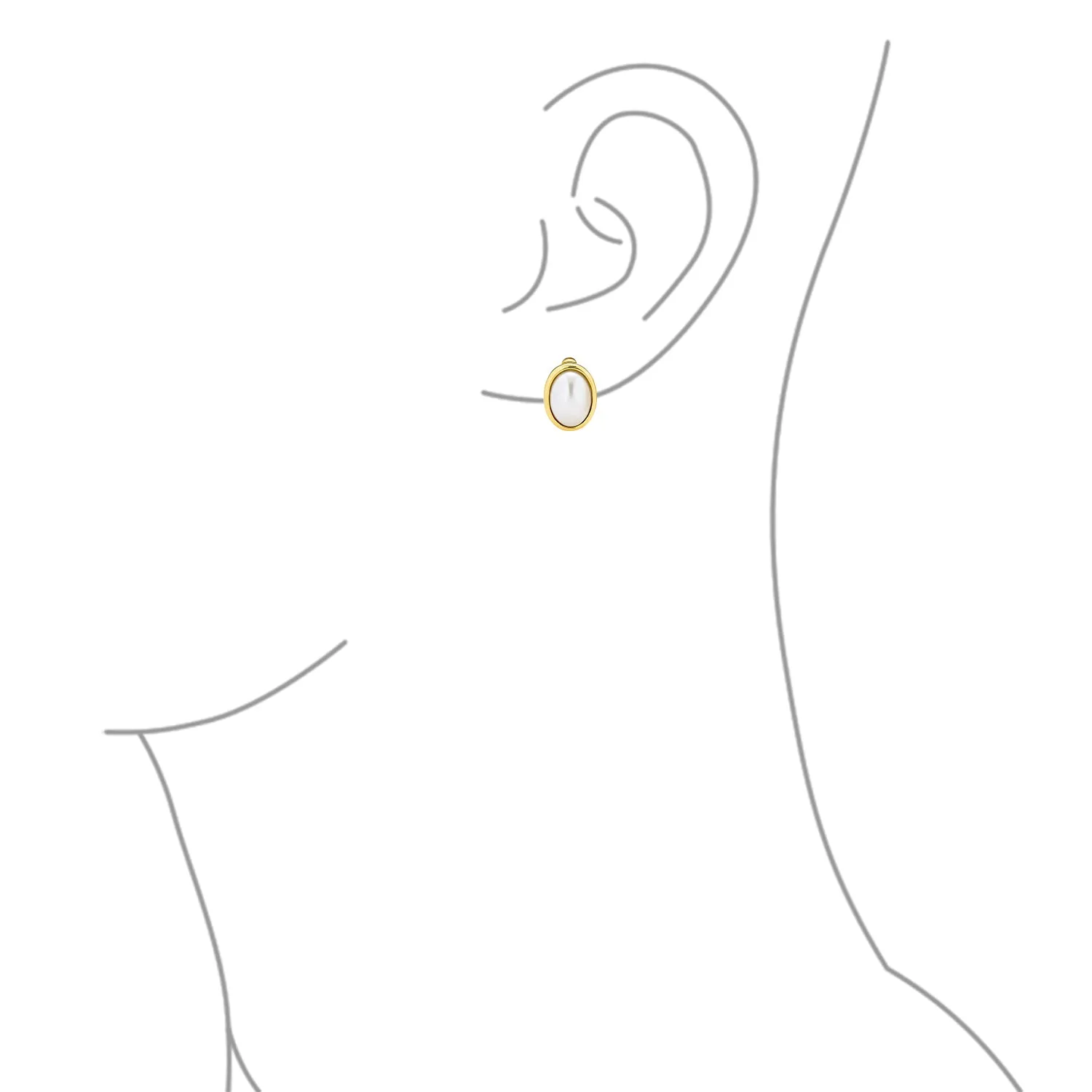 Set of 2 Simple White Pearl Cabochon Oval Clip-On Earrings Silver Gold Plated