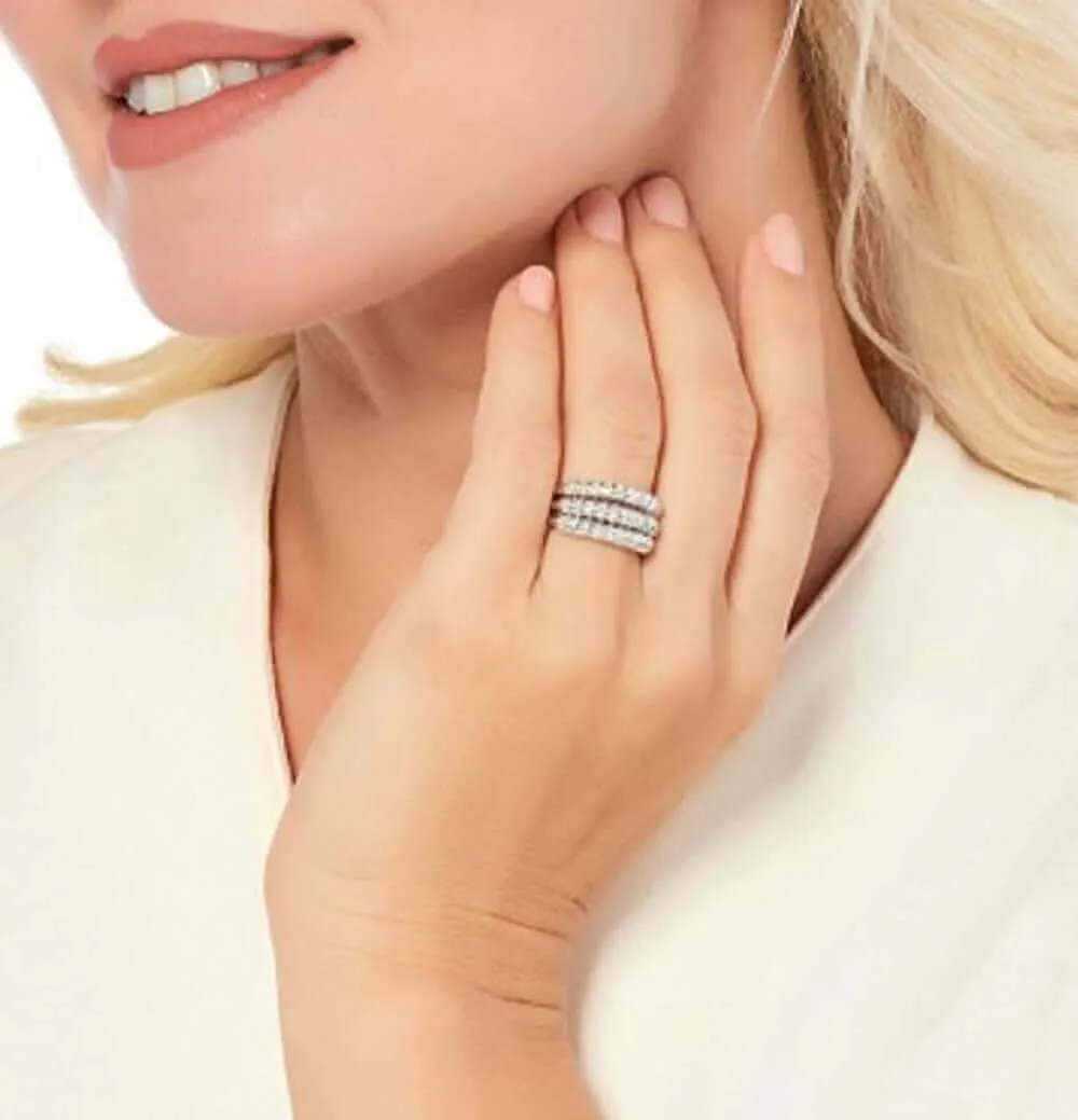 Set of 3 Pave' Band Rings, Sterling, 5/8 cttw by JewelMore