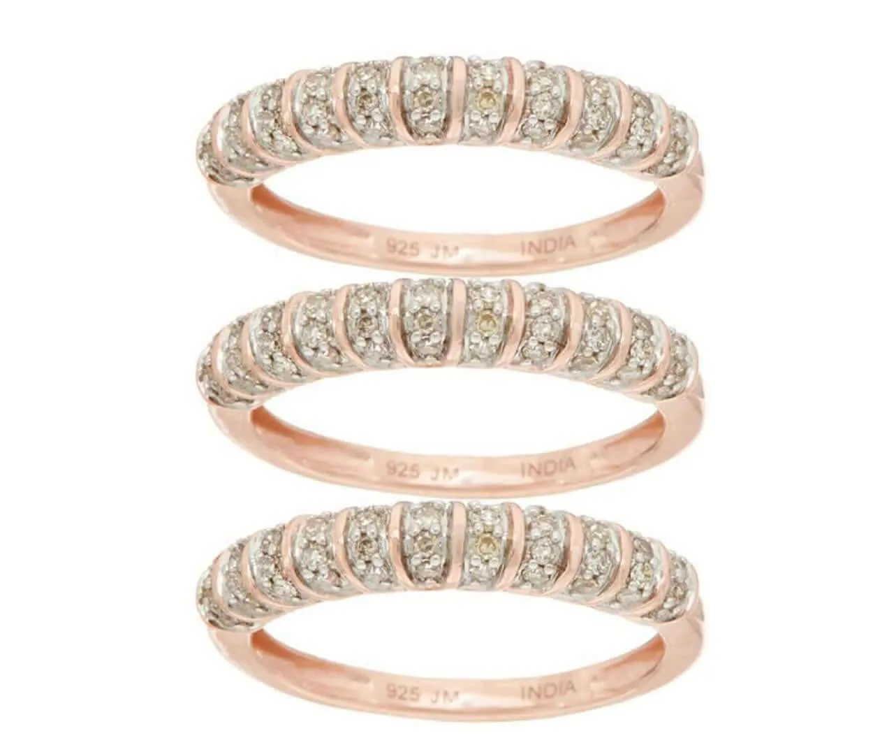 Set of 3 Pave' Band Rings, Sterling, 5/8 cttw by JewelMore