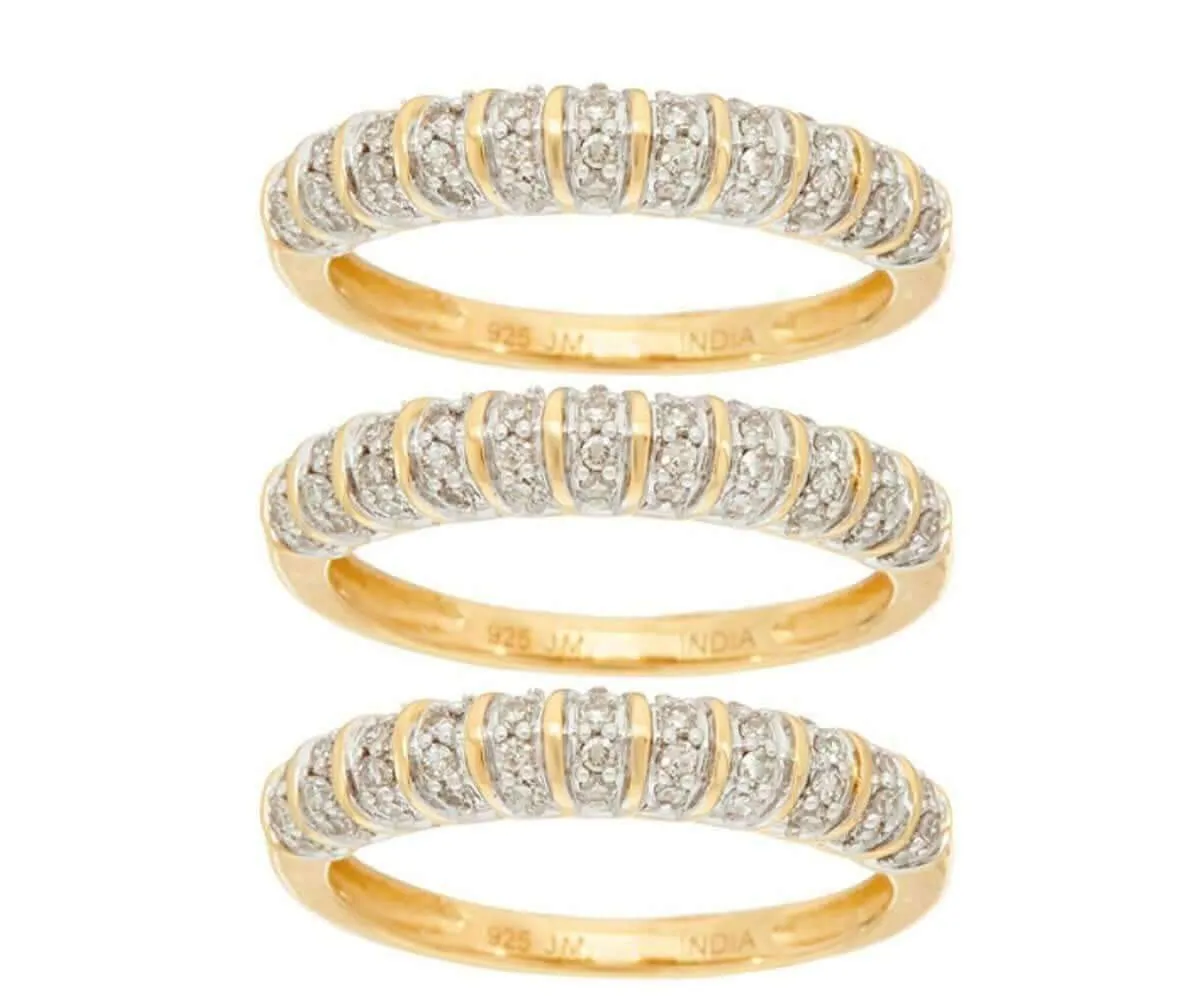 Set of 3 Pave' Band Rings, Sterling, 5/8 cttw by JewelMore